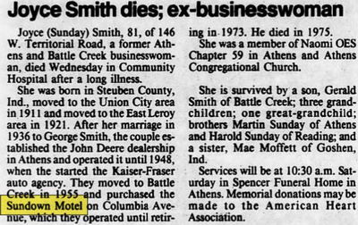 Sundown Motel - May 1986 Joyce Smith Passes Away